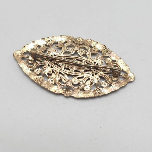 Vtg 1930s Gold Tone Sweetheart Valentines Cupids Bow Hearts Brooch - Picture 3 of 5